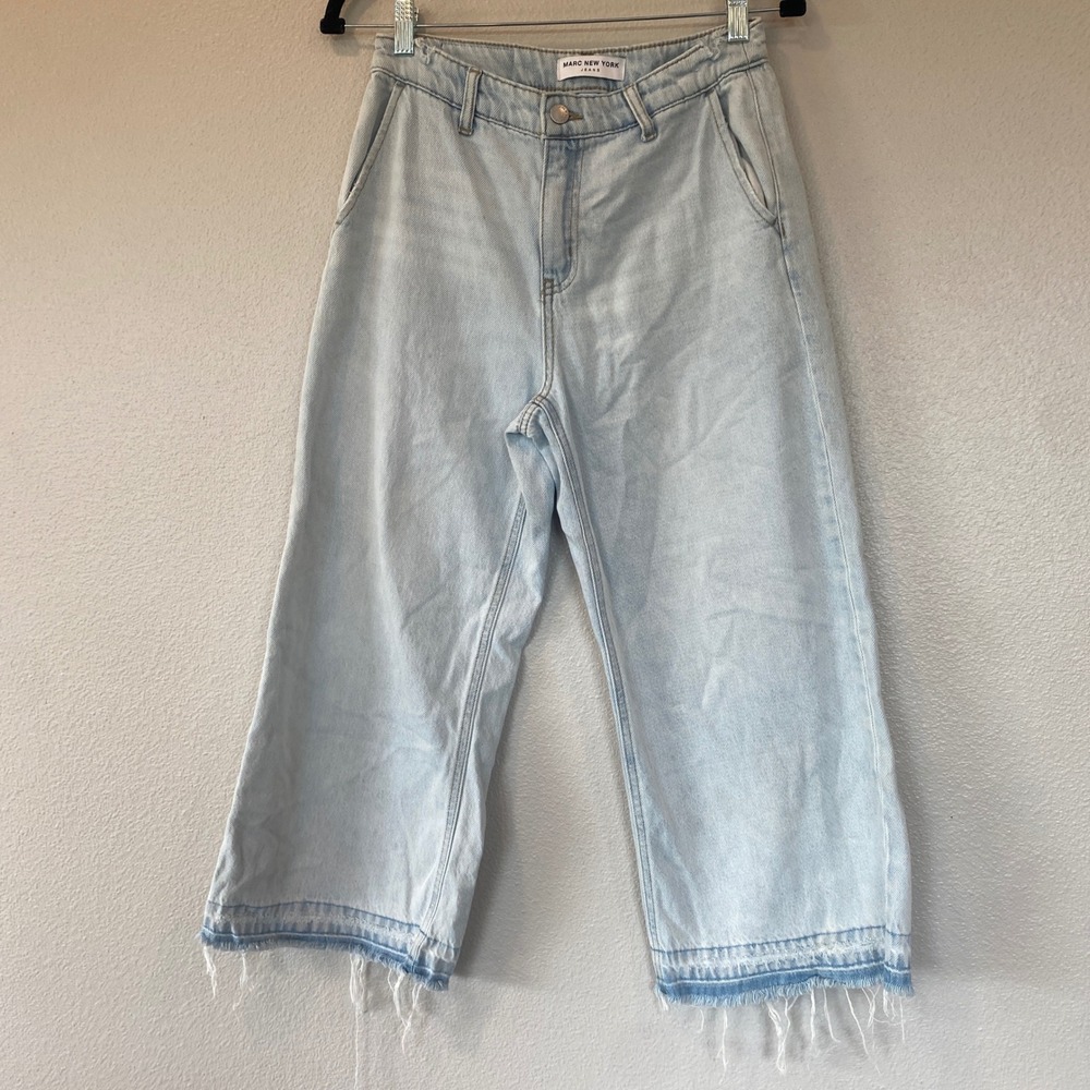 Marc New York Jeans Light Wash High Rise Wide Leg Frayed Hem Cropped Pants 2